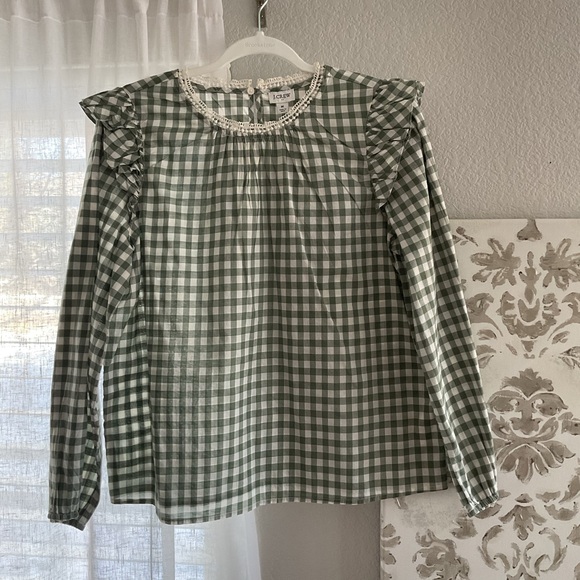 J Crew Green Gingham Long Sleeve Blouse - Picture 1 of 5
